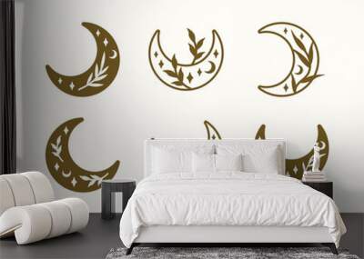 floral moon crescent star celestial with leaves boho element icon vector design illustration collections Wall mural