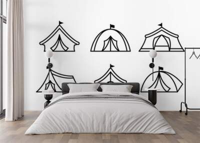 set of camping tent design icons simple outline modern vectoer for outdoor, hiking, travel collections set  Wall mural