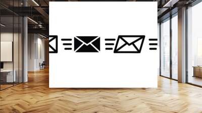 set of email envelope send icon symbol sign vector design line black white color illustration isolated Wall mural