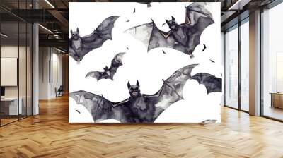 Flying bats in night sky seamless pattern transparent background Wall mural