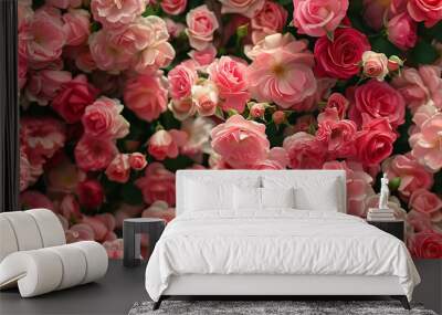 Pink roses in full bloom romantic floral beauty seamless pattern Wall mural