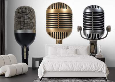 Retro and modern microphones studio equipment audio broadcasting transparent background Wall mural