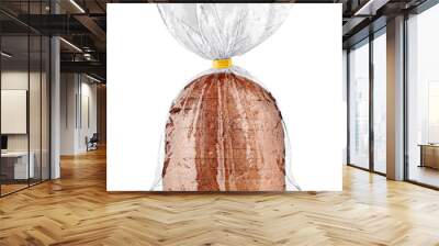 Bread bag packaging with sliced bread inside. View mockup rumpled transparent plastic wrap. Product pack, isolated on white background, Cellophane packing for bakery product. 3d rendered illustration. Wall mural