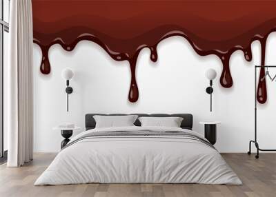 Dark sweet chocolate liquid flow with drops PNG Wall mural