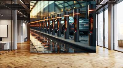 Electric car charging stations provide clean energy for eco-friendly transportation. Wall mural