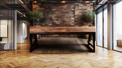 Empty wooden table, vintage look. Close-up photo Wall mural