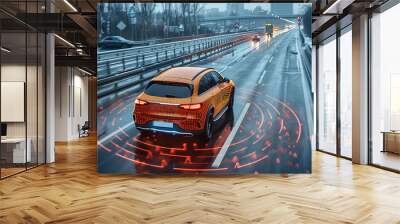 Radar detection systems for a smart car on the road. Wall mural