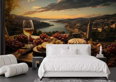 Romantic dinner sunset and river in the background. The beauty of romance Wall mural