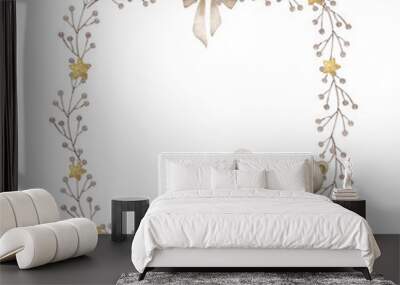 Floral frame with cute animals..Watercolor hand painted illustrations isolated on white background . Wall mural