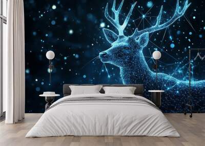 An abstract digital background banner featuring a deer silhouette integrated with data connection elements in blue and black colors Wall mural