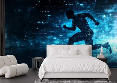 An abstract digital background banner featuring the image of a running man Wall mural