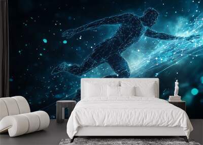 An abstract digital background banner featuring the image of a running man Wall mural