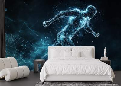 An abstract digital background banner featuring the image of a running man Wall mural