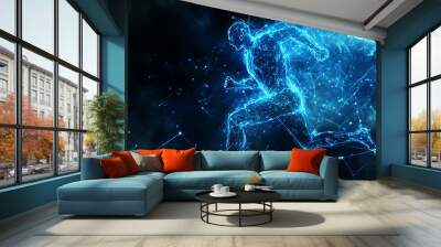 An abstract digital background banner featuring the image of a running man Wall mural