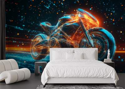 background featuring a motorcycle, seamlessly integrated with modern data connections Wall mural