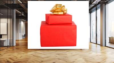 Holiday gift box decorated with ribbon isolated on white backgro Wall mural