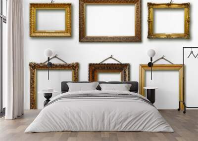 Set of picture gold wooden frame on isolated background Wall mural