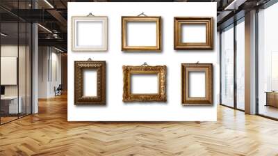 Set of picture gold wooden frame on isolated background Wall mural