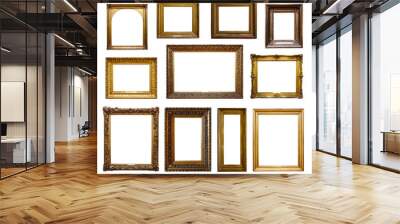 Set of three vintage golden baroque wooden frames on isolated background Wall mural