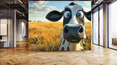 cartoon crazy cute cow smiling Wall mural