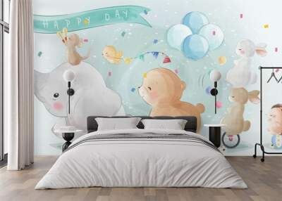 Cute Safari Animals Parade Wall mural