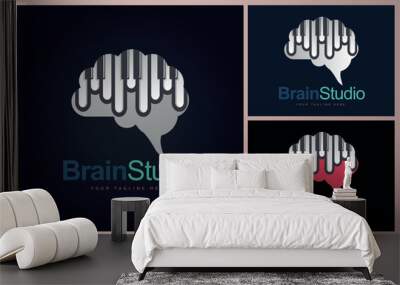 Brain Piano tuts music studio composer logo design template Wall mural