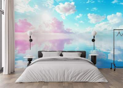 Amazing cloudy sky reflected in water of salt flat Wall mural