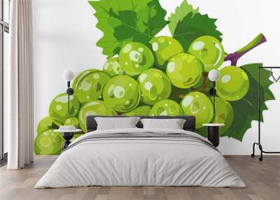 Bunch of delicious green grapes. Realistic colorful illustration Wall mural