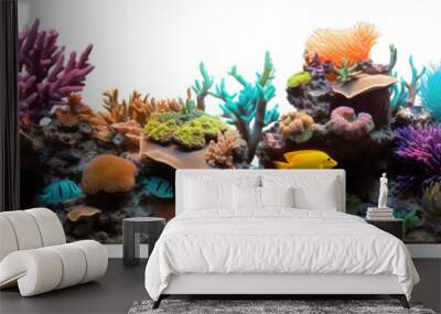 Colorful coral reef with marine flora and fauna over transparent background Wall mural