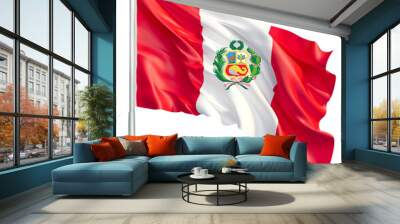 National flag of Peru waving on a flagpole. Wall mural