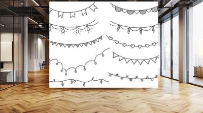 Doodle set of garlands. Hand drawn garlands with flags and light bulbs. Vector illustration.. Wall mural