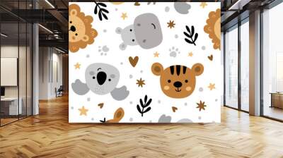 vector seamless pattern with cute jungle animals Wall mural