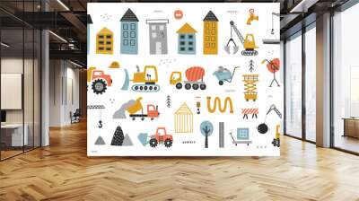 vector set of cute construction elements Wall mural