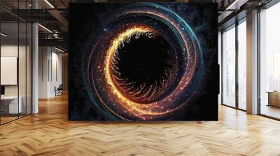 Abstract explosion of fire and ring of flames on dark background  with copy space - Generative AI Wall mural