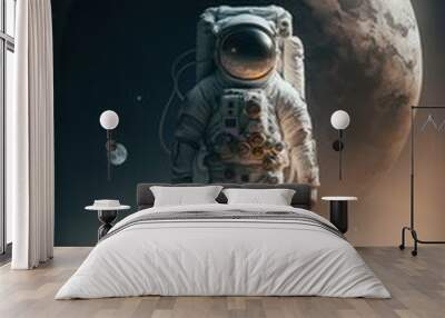 An astronaut walks in his space suit on a distant planet. Outer space Wall mural