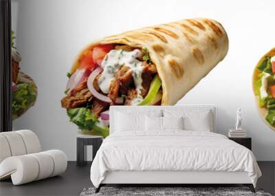 Authentic fresh falafel balls inside with pita bread, pita  sandwich isolated on transparent background Wall mural