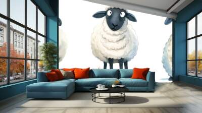 cartoon sheep on transparent background. Watercolor illustrated book style. Farm animals Wall mural