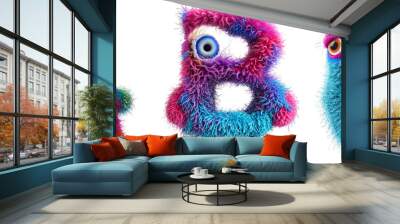 Group of letters furry monsters A, B, C Funny fluffy wool alphabet isolated on transparent background Wall mural