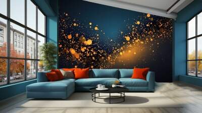 Magic dark blue night sky with twinkling stars. Gold glitter dust splash vector background. Scattered golden dust. Milky Way Midnight. Generative AI Wall mural