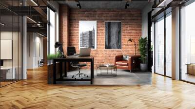 Modern loft office interior with old vintage brick wall. New Yorker Artistic workspace Wall mural