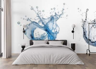 Set of Blue water splash and drops isolated on transparent background Wall mural