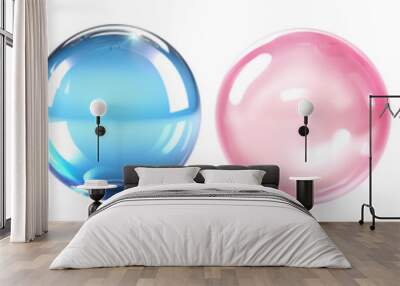 Set of realistic transparent colorful soap bubbles with rainbow reflection isolated on transparent background Wall mural