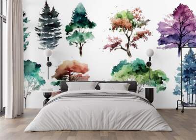 Watercolor trees collection. Set of Vector trees. Forest tree pack Wall mural