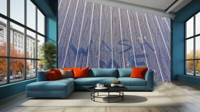 Dust covered solar panel with Wash Me sated  Wall mural