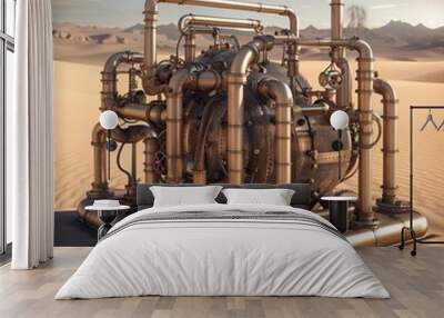 Generative AI steampunk microgrid concept of portable power in a desert world Wall mural