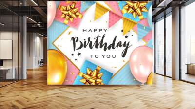 Birthday Background with Balloons and Gift Boxes Wall mural