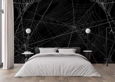 Black Halloween background with spiderwebs Wall mural