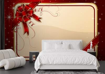 Card with ribbon on red background Wall mural