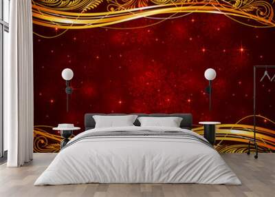 Floral elements on red background Wall mural