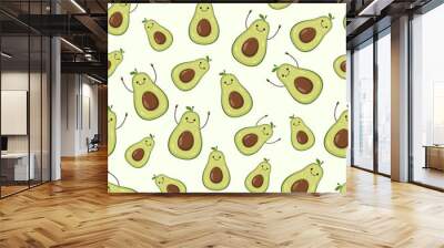 Seamless Background with Happy Avocado Wall mural